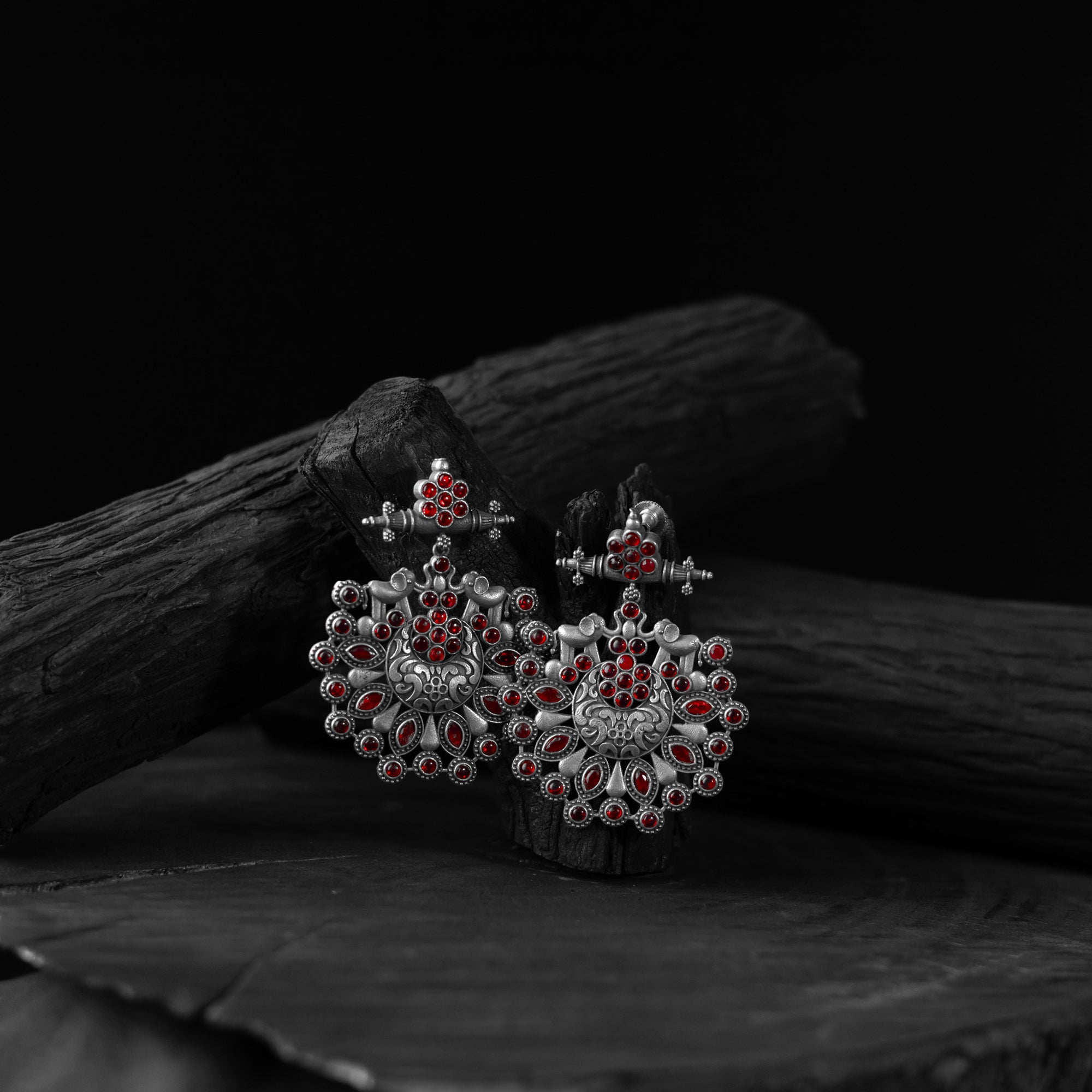 Elephant Saanjh Bela Ruby Oxidised Earrings