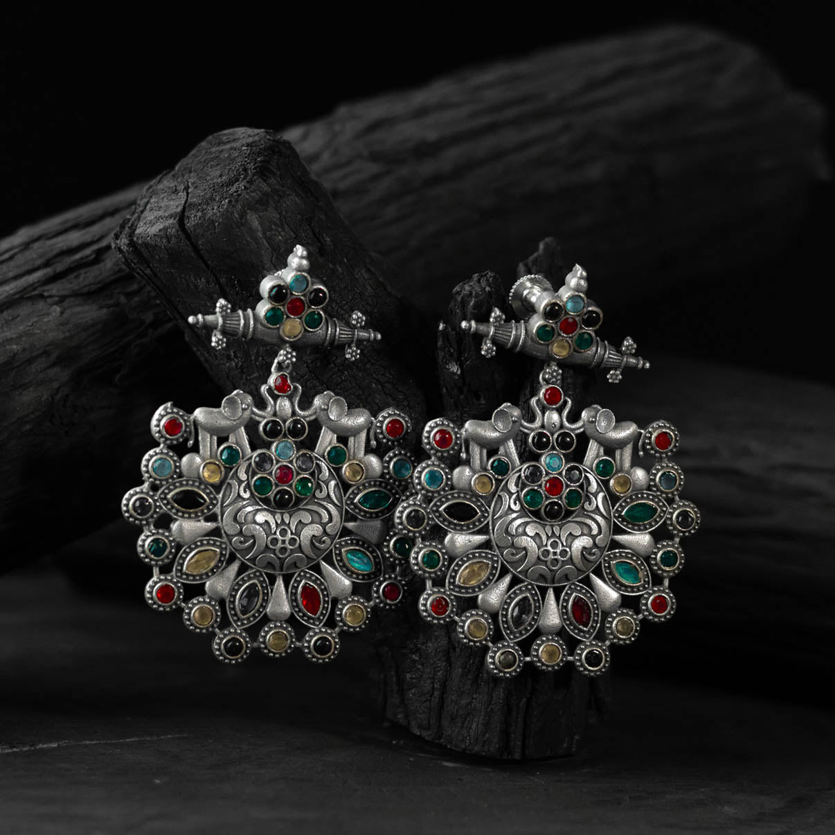 Elephant Saanjh Bela Multicolor Oxidised Earrings