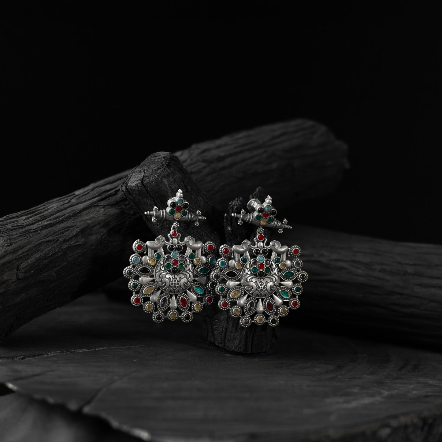 Elephant Saanjh Bela Multicolor Oxidised Earrings