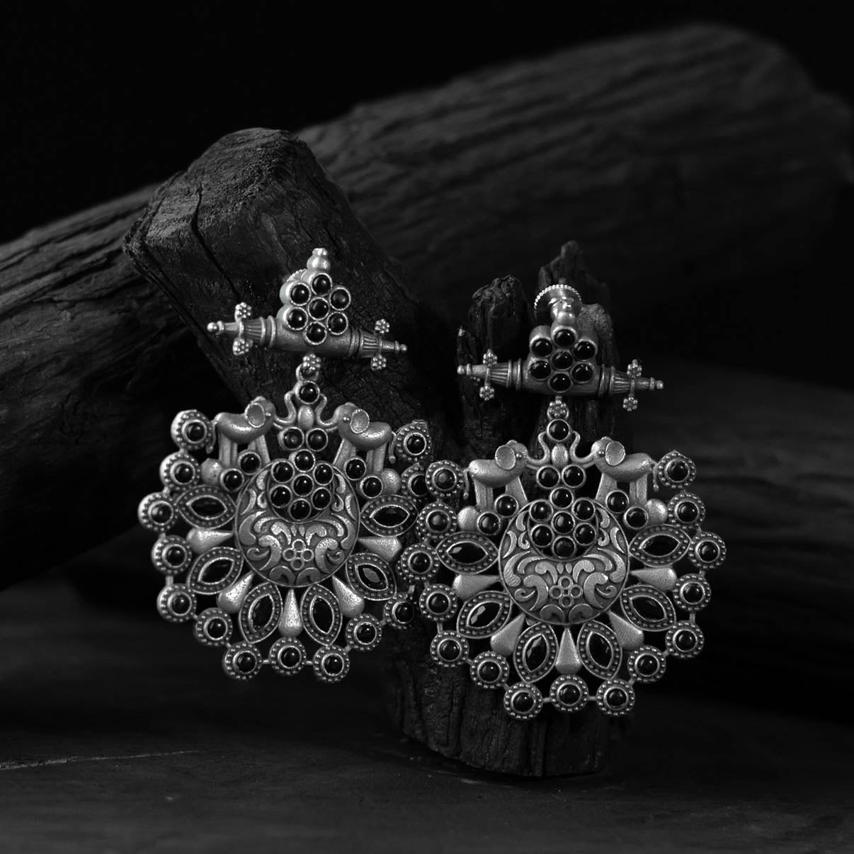 Elephant Saanjh Bela Black Oxidised Earrings