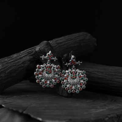 Elephant Saanjh Bela Red & Green Oxidised Earrings