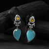 Nandi Saanjh Bela Yellow & Sky Blue Oxidised Earrings