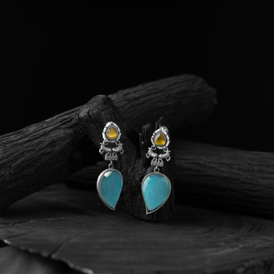 Nandi Saanjh Bela Yellow & Sky Blue Oxidised Earrings