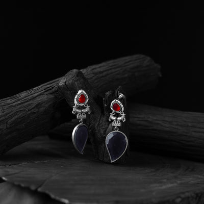Nandi Saanjh Bela Red & Blue Oxidised Earrings
