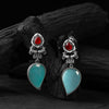 Nandi Saanjh Bela Red & Sky Blue Oxidised Earrings