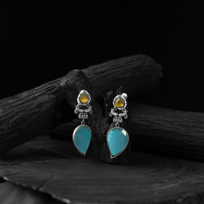 Nandi Saanjh Bela Sky Blue & Yellow Oxidised Earrings