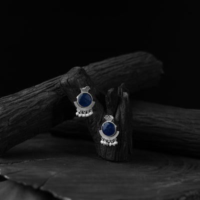 Saanjh Bela Blue Sparrow Oxidised Earrings