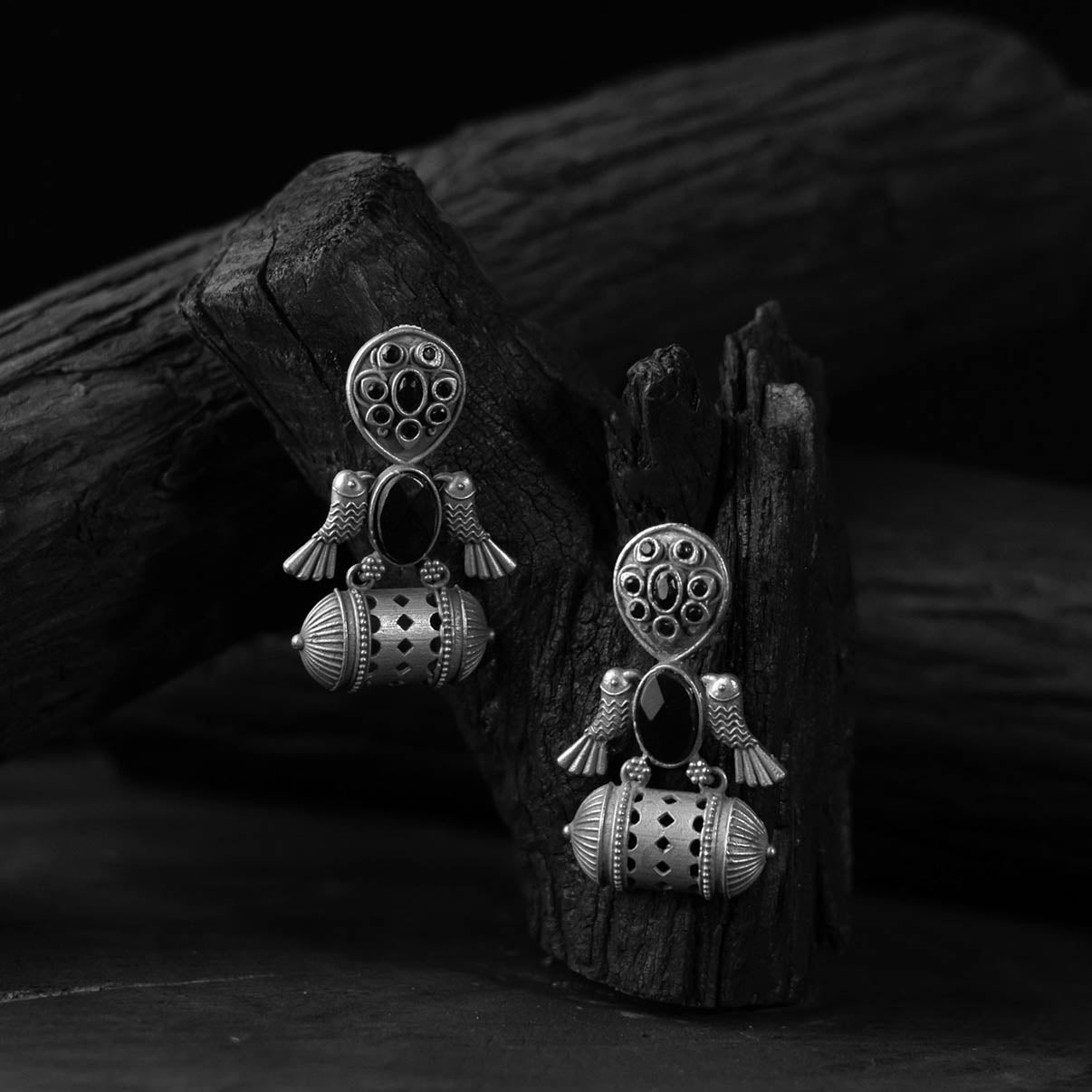 Saanjh Bela Bird Black Oxidised Earrings