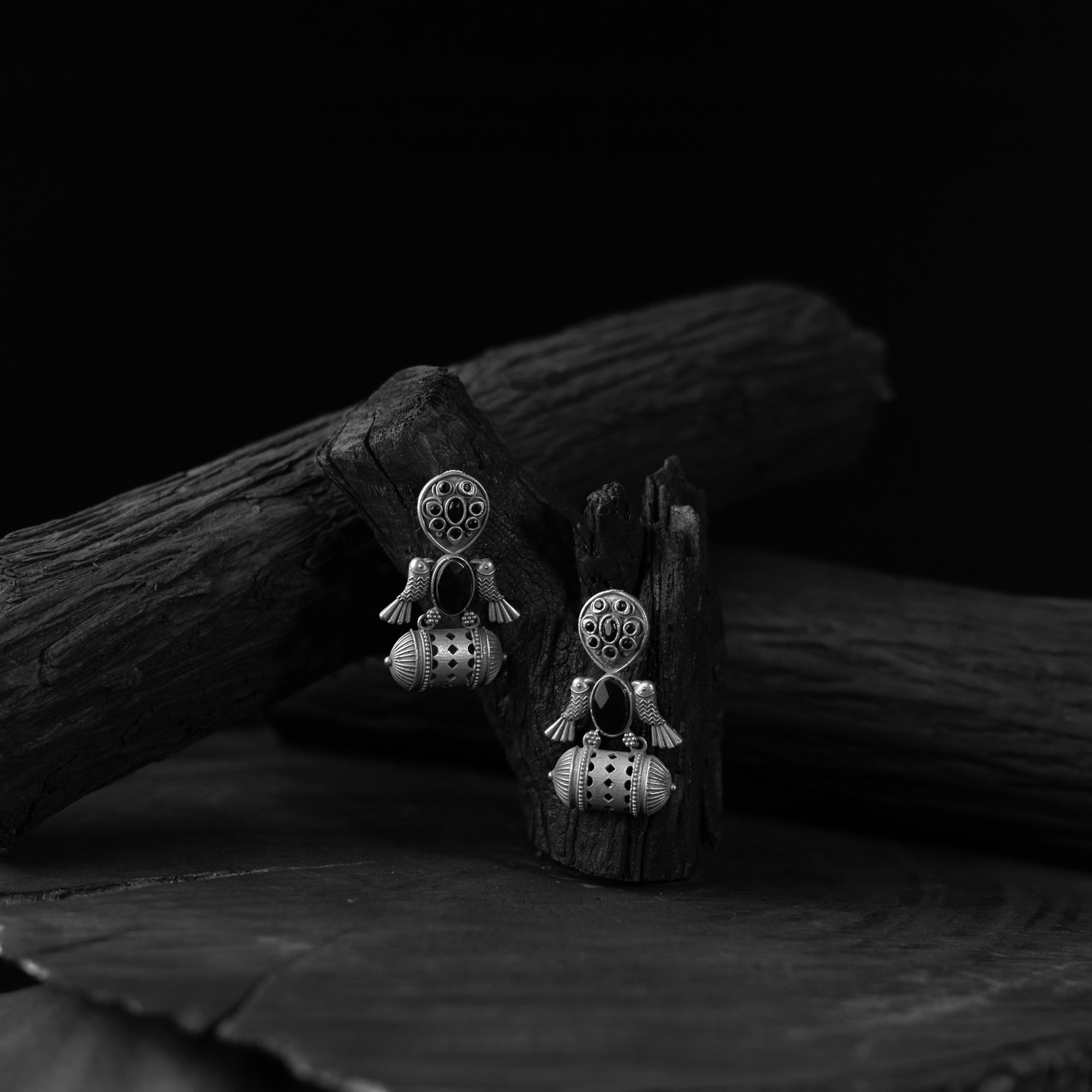 Saanjh Bela Bird Black Oxidised Earrings