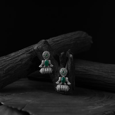 Saanjh Bela Bird Green Oxidised Earrings