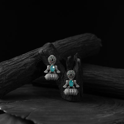 Saanjh Bela Bird Sky Blue Oxidised Earrings
