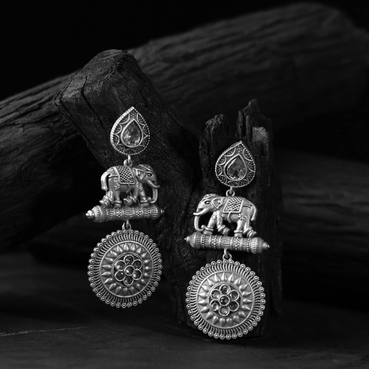 Elephant Motif Saanjh Bela Oxidised Earrings