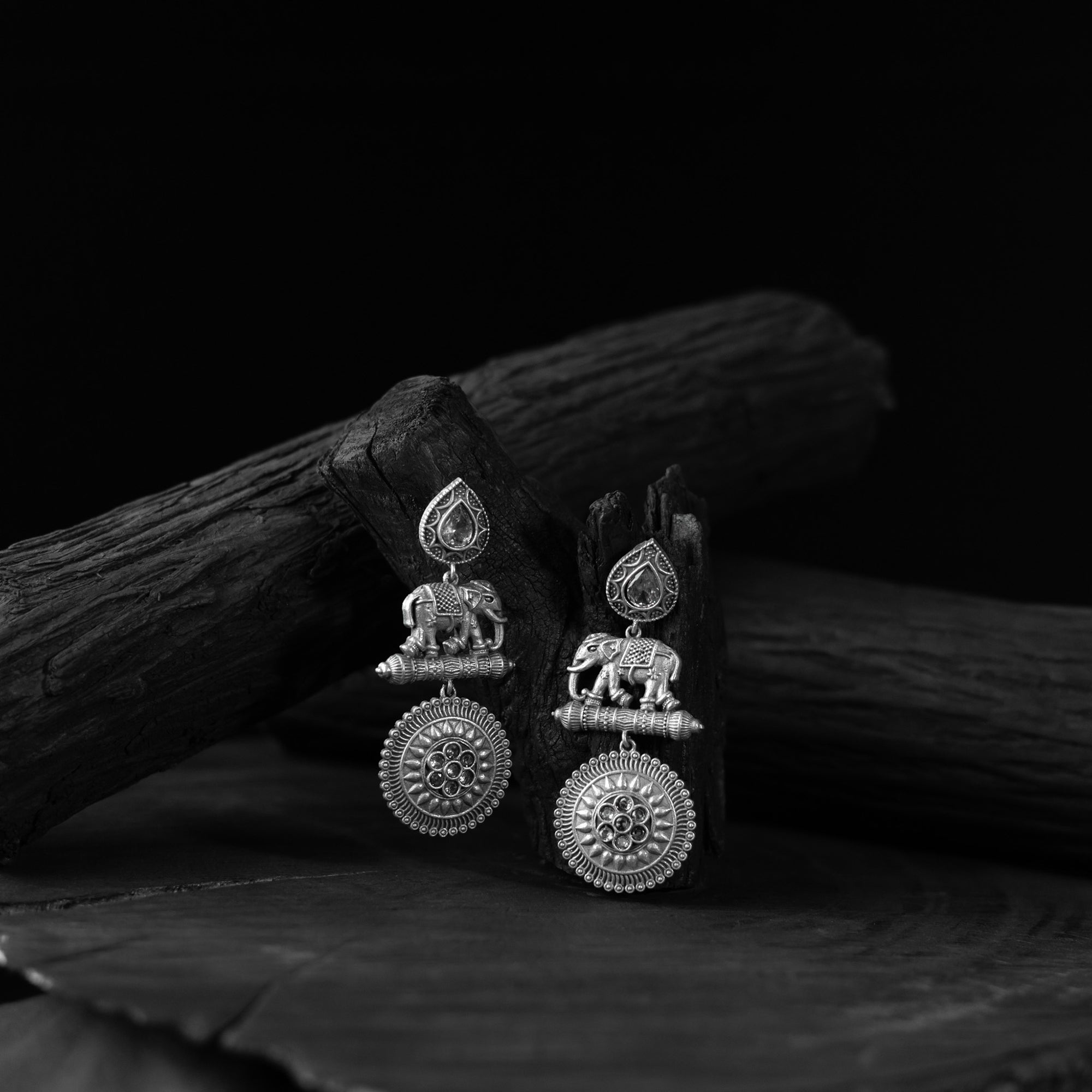 Elephant Motif Saanjh Bela Oxidised Earrings