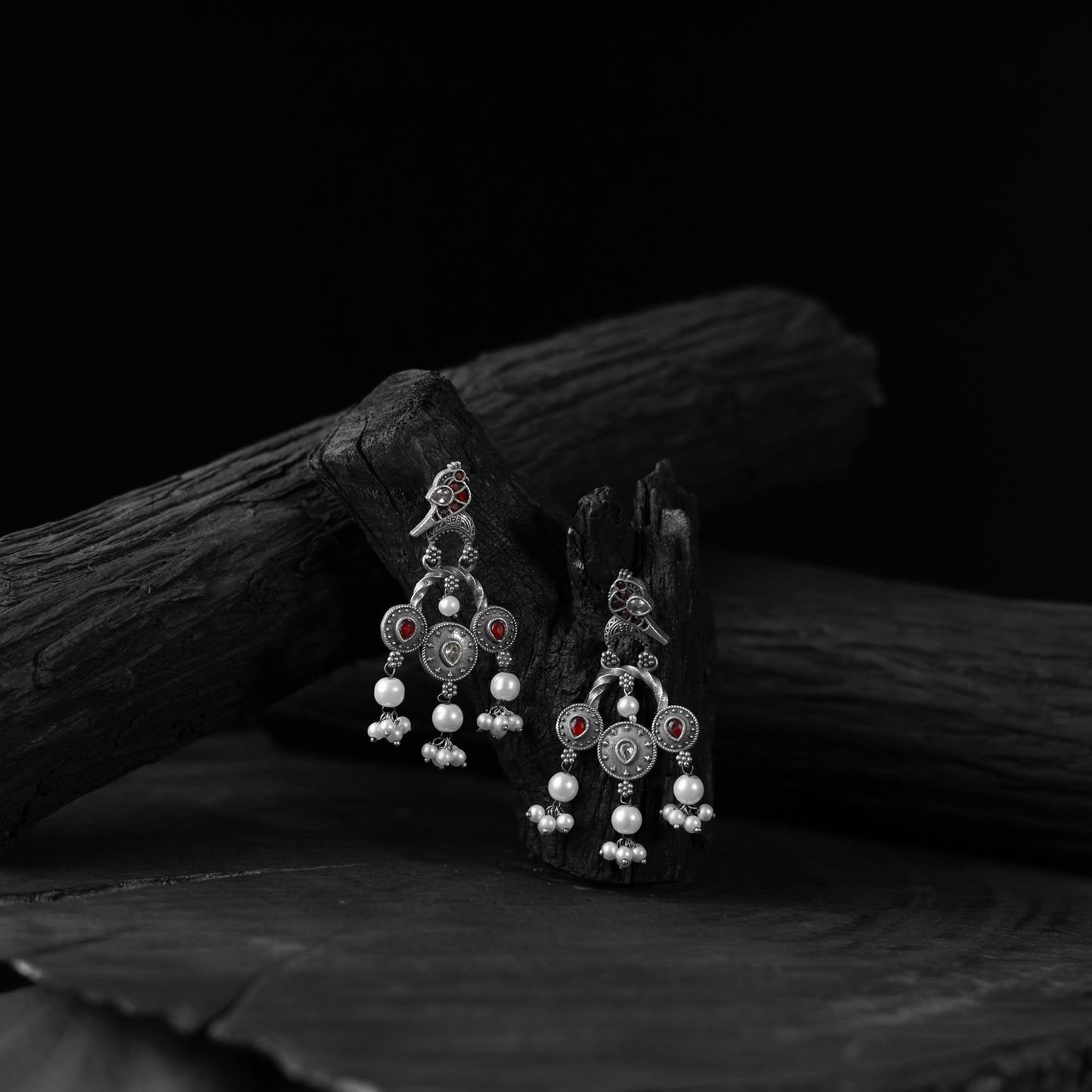 Sparrow Saanjh Bela Red Oxidised Earrings