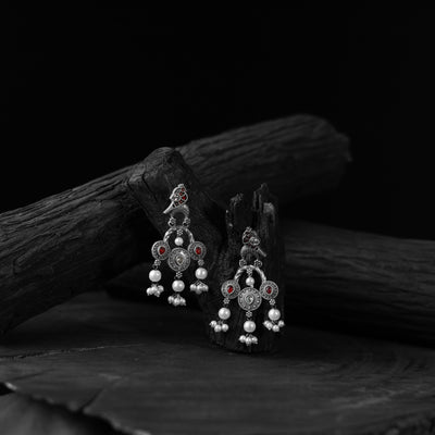 Sparrow Saanjh Bela Red Oxidised Earrings