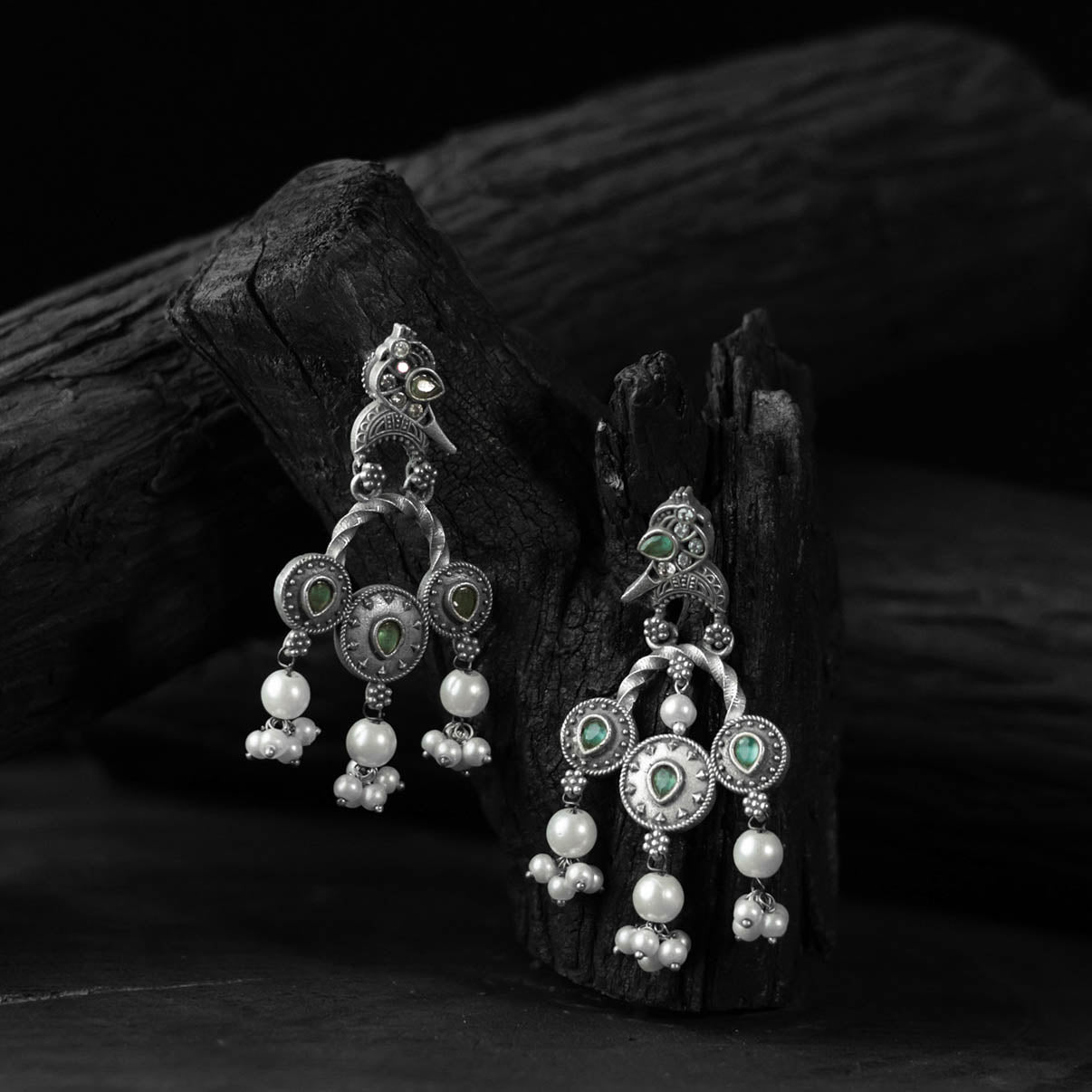 Sparrow Saanjh Bela Green Oxidised Earrings