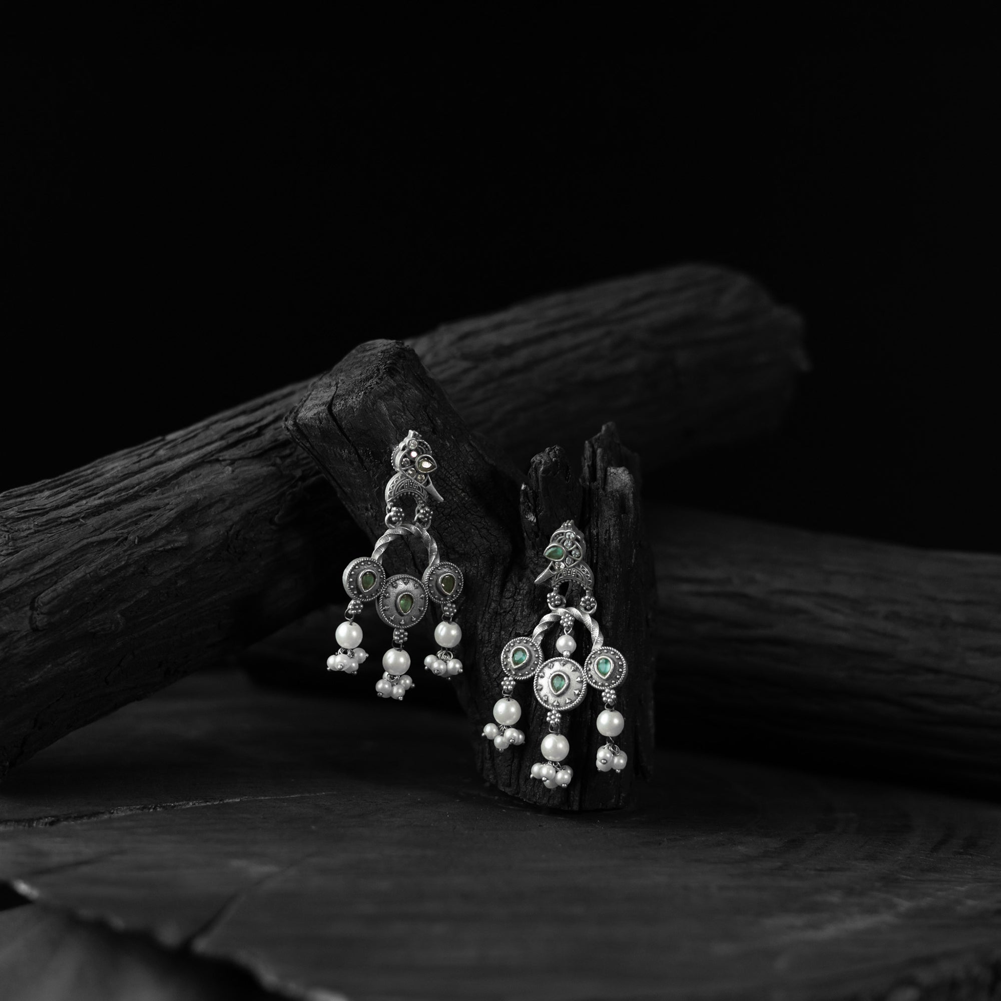 Sparrow Saanjh Bela Green Oxidised Earrings