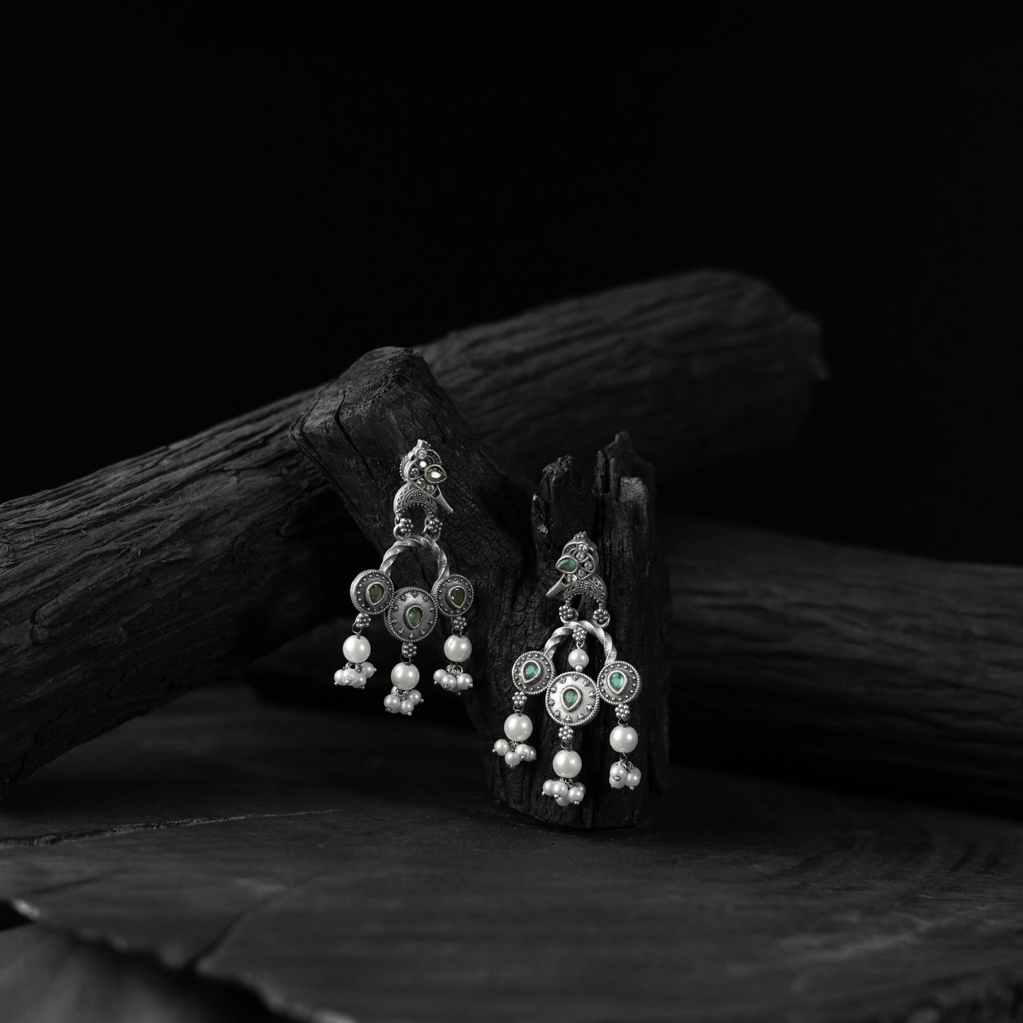 Sparrow Saanjh Bela Green Oxidised Earrings