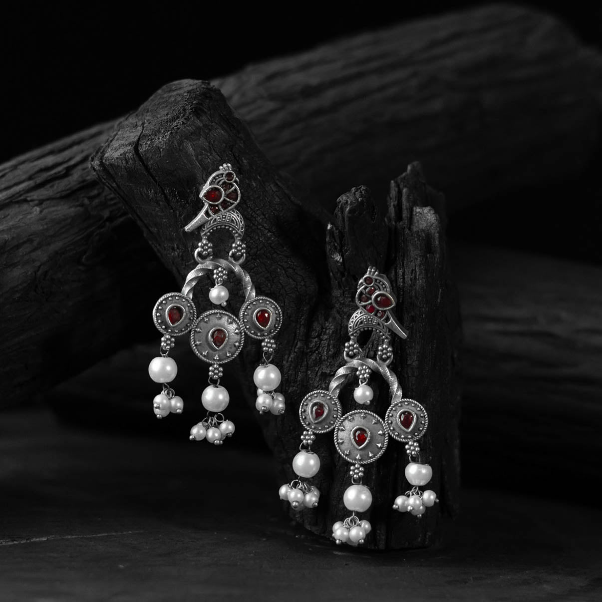 Sparrow Red Saanjh Bela Oxidised Earrings