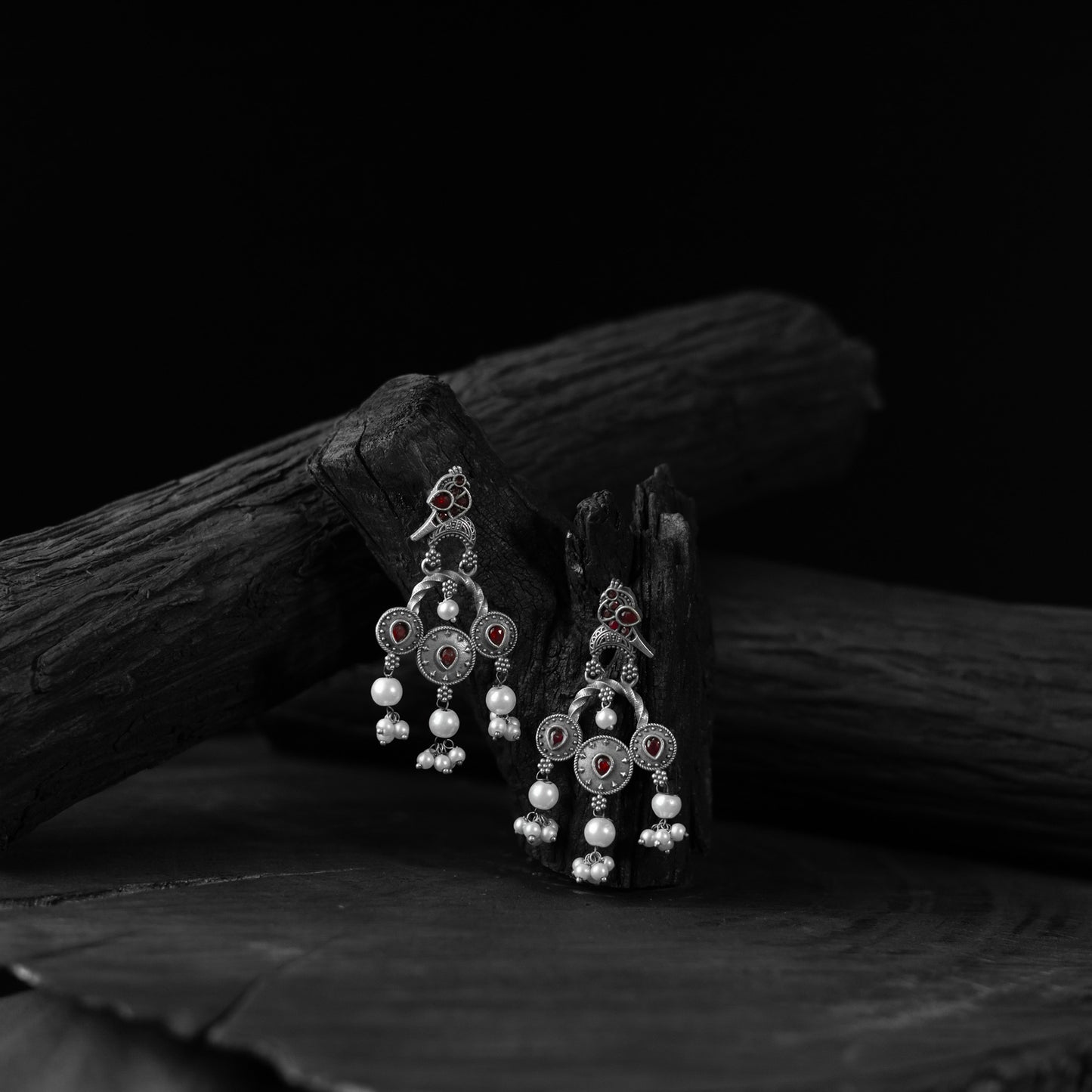 Sparrow Red Saanjh Bela Oxidised Earrings