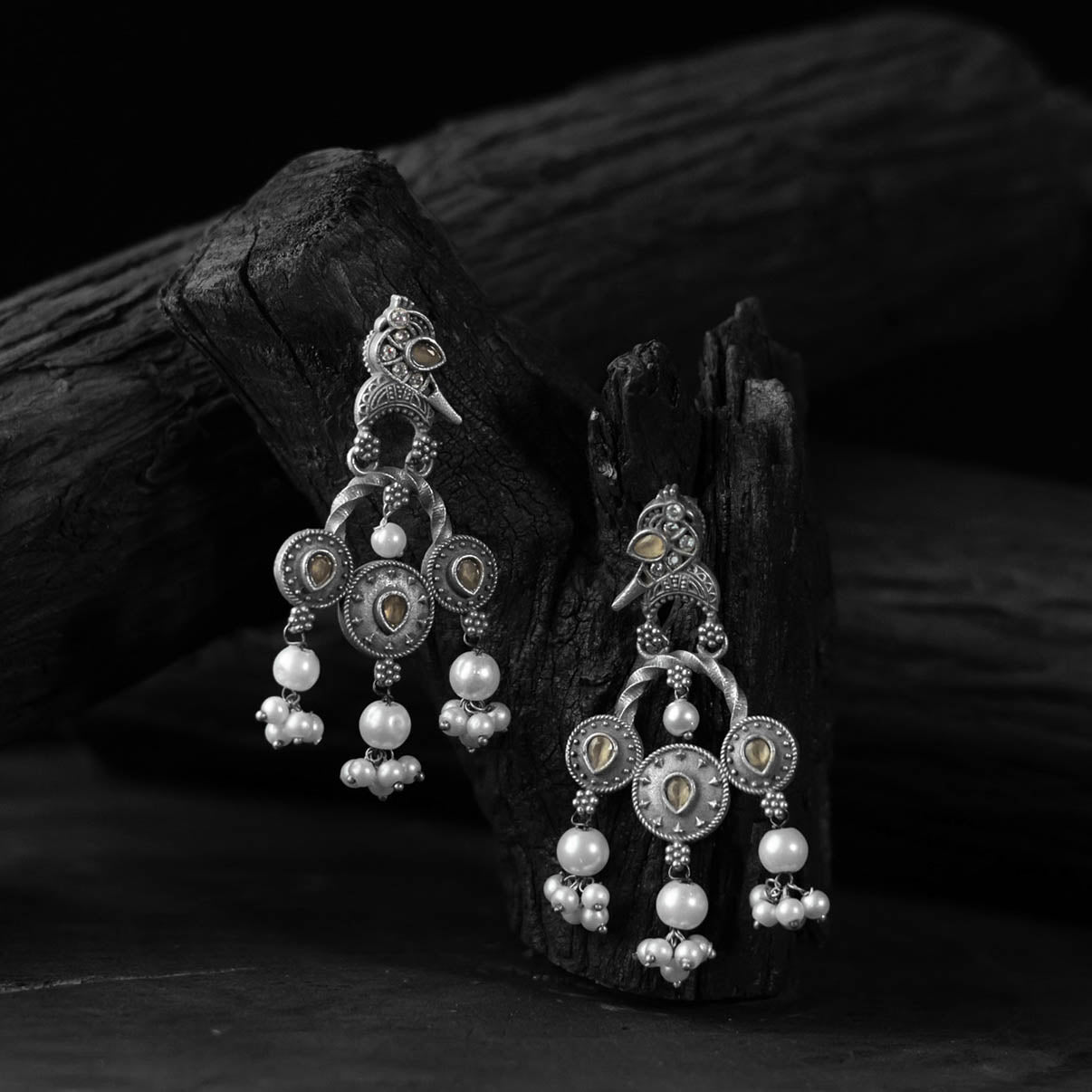 Sparrow Saanjh Bela Yellow Oxidised Earrings