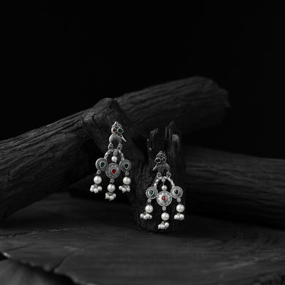 Sparrow Saanjh Bela Red & Green Oxidised Earrings