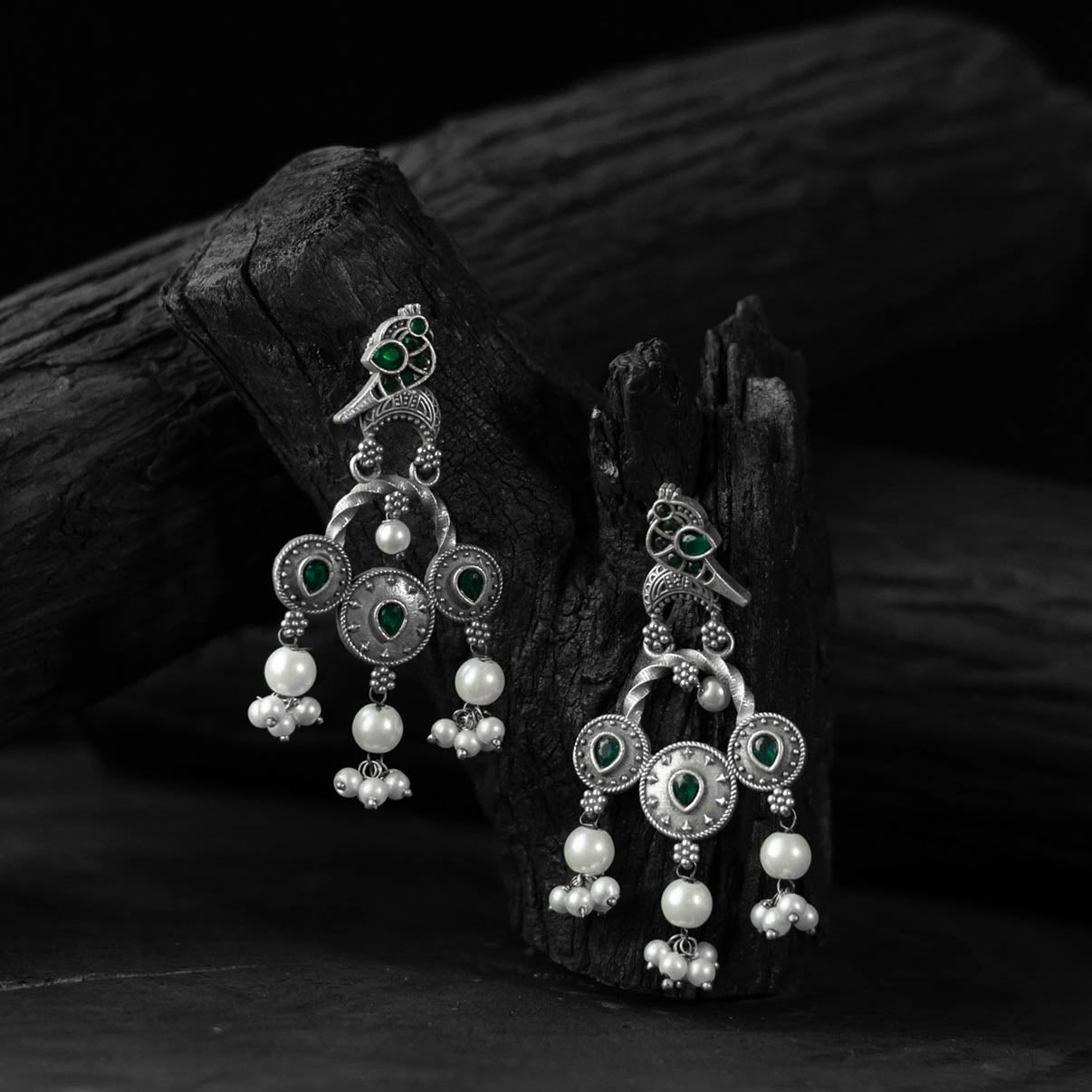 Sparrow Green Saanjh Bela Oxidised Earrings