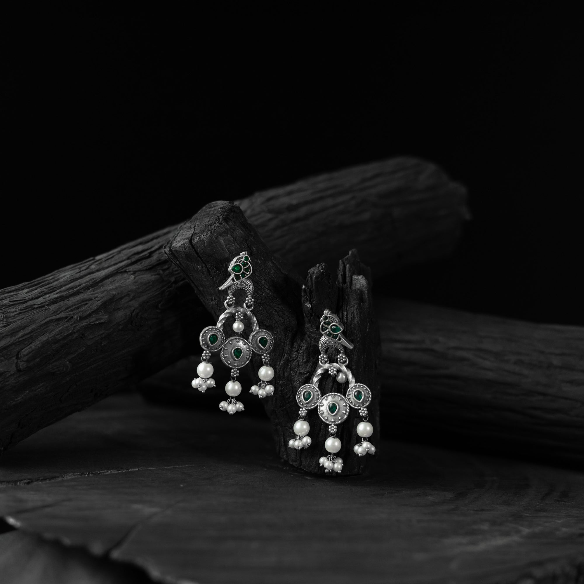 Sparrow Green Saanjh Bela Oxidised Earrings