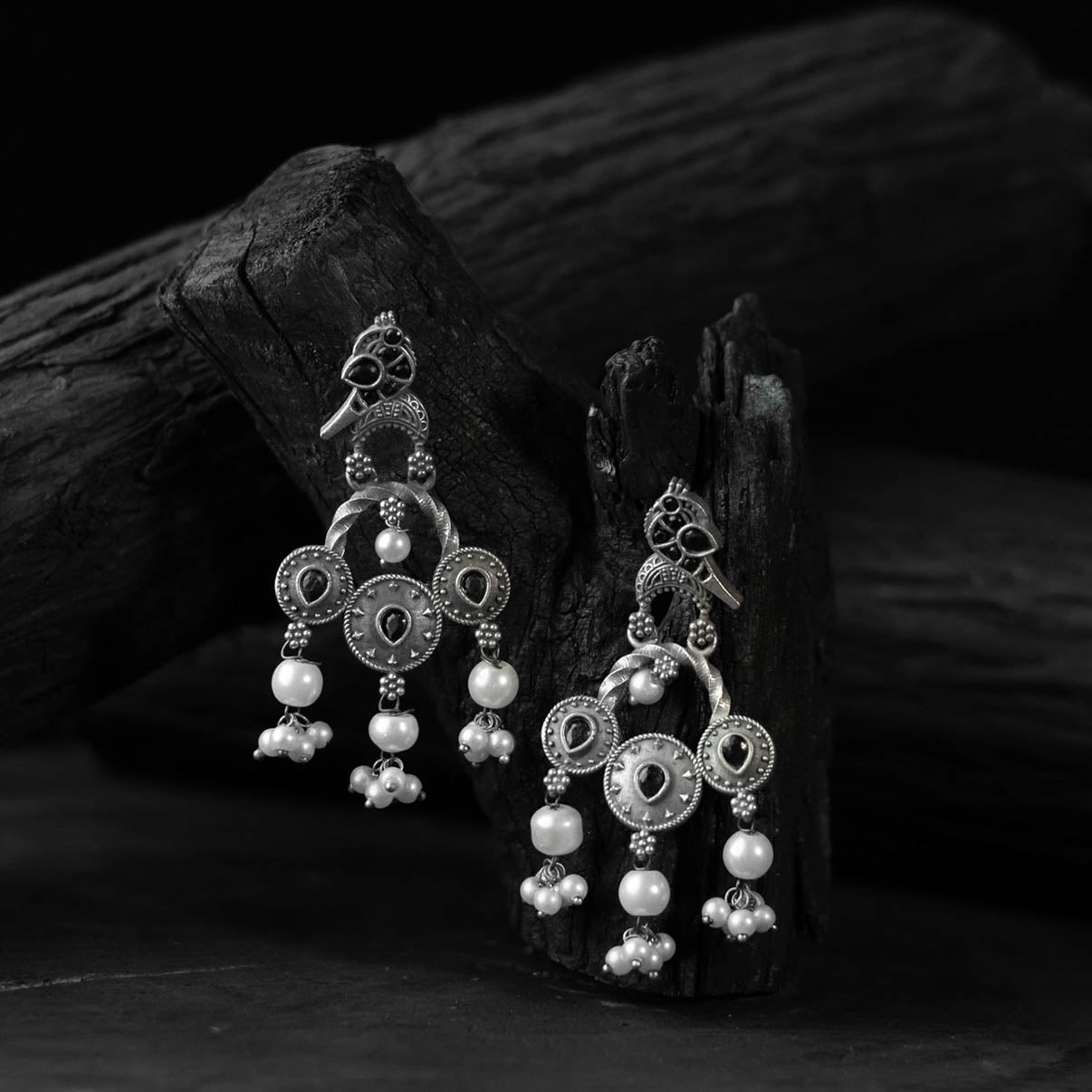 Sparrow Black Saanjh Bela Oxidised Earrings