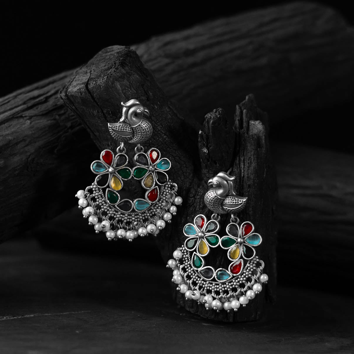 Bird Multicolor Saanjh Bela Oxidised Earrings