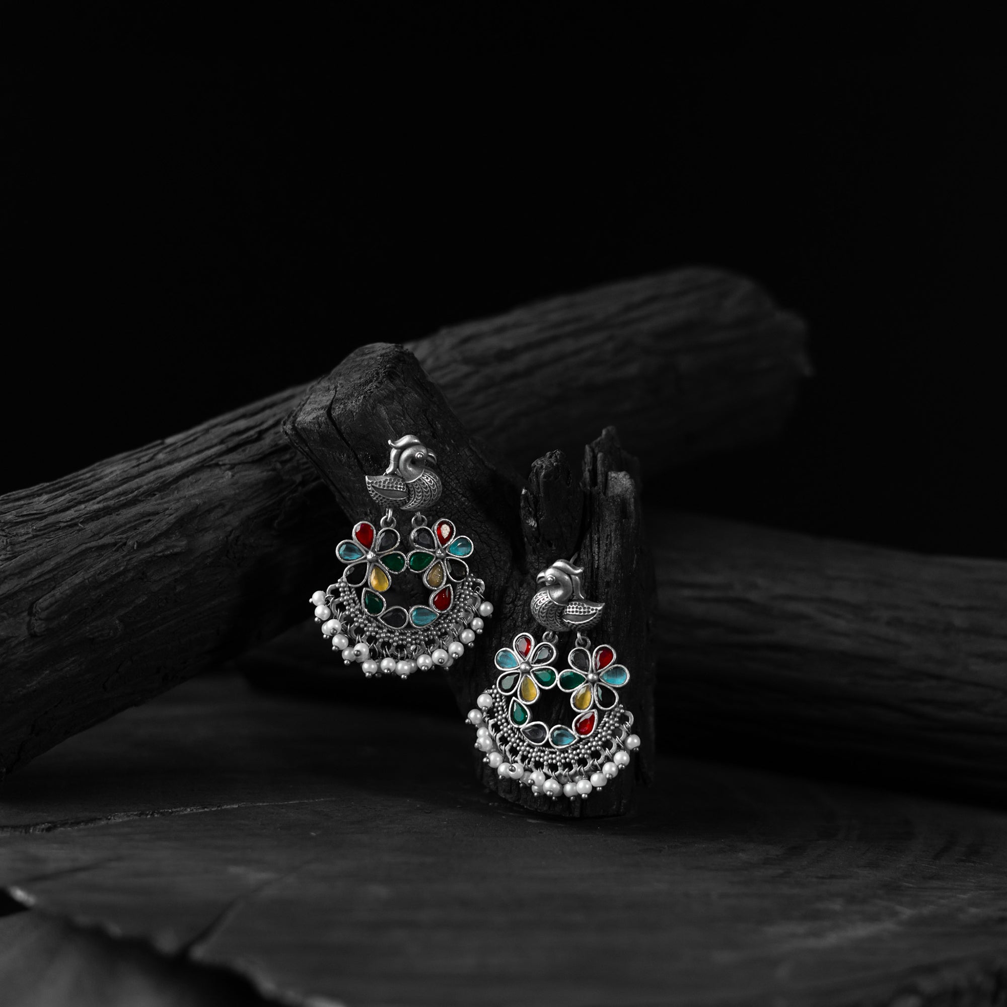 Bird Multicolor Saanjh Bela Oxidised Earrings