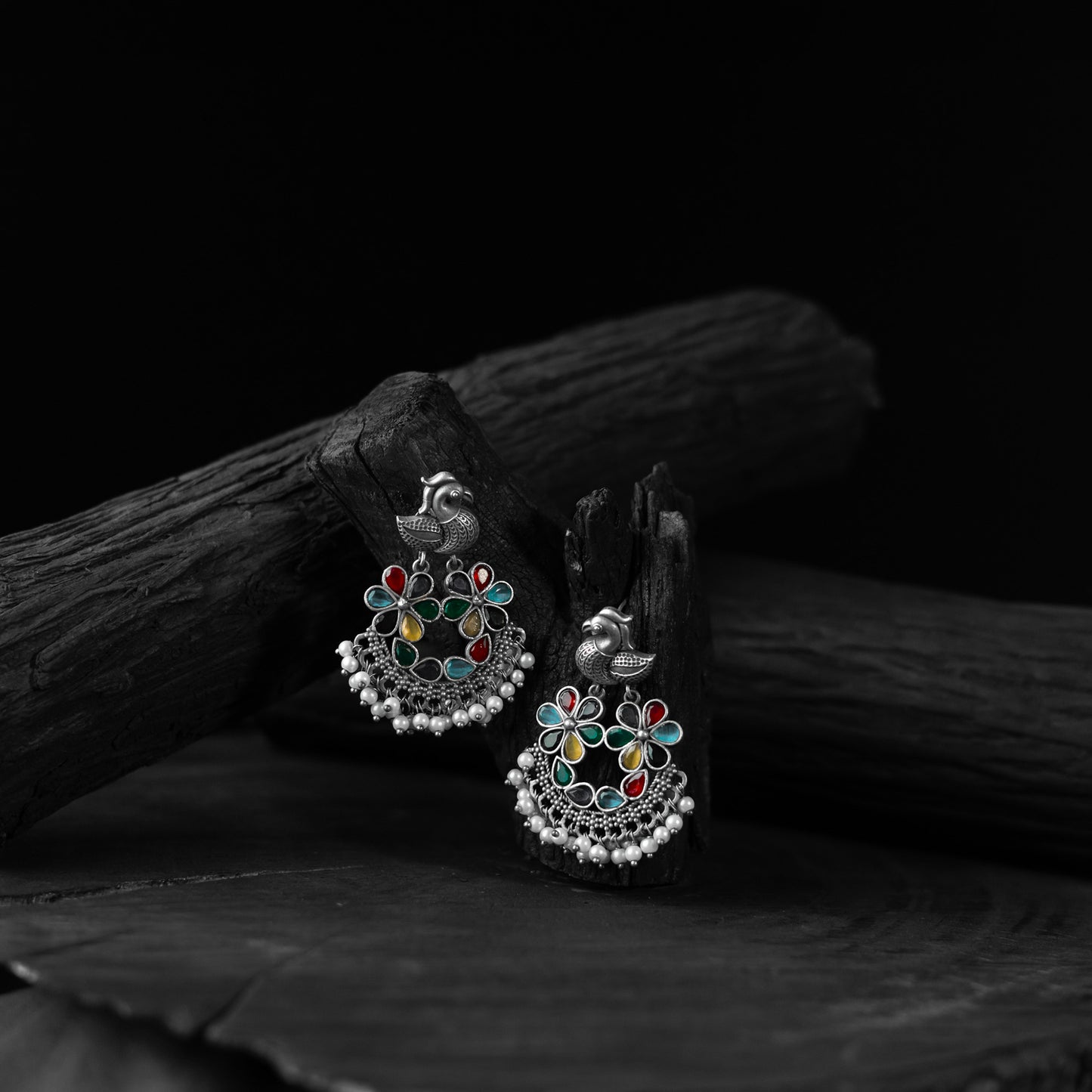 Bird Multicolor Saanjh Bela Oxidised Earrings