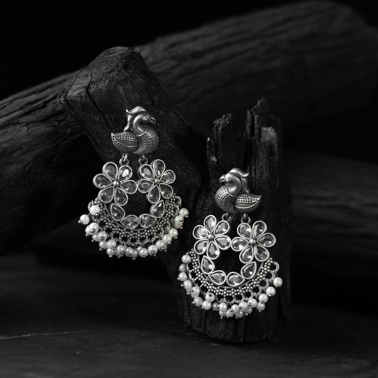 Bird Saanjh Bela Oxidised Earrings