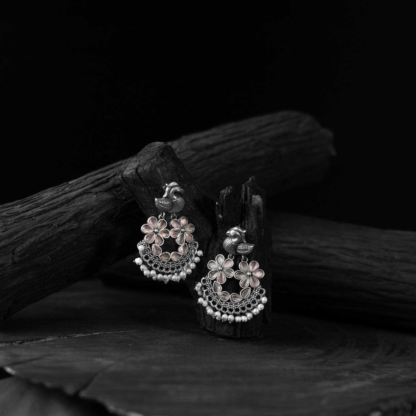 Bird Pink Saanjh Bela Oxidised Earrings