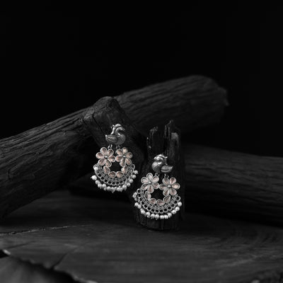 Bird Pink Saanjh Bela Oxidised Earrings