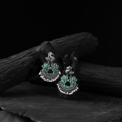 Bird Mint Green Saanjh Bela Oxidised Earrings