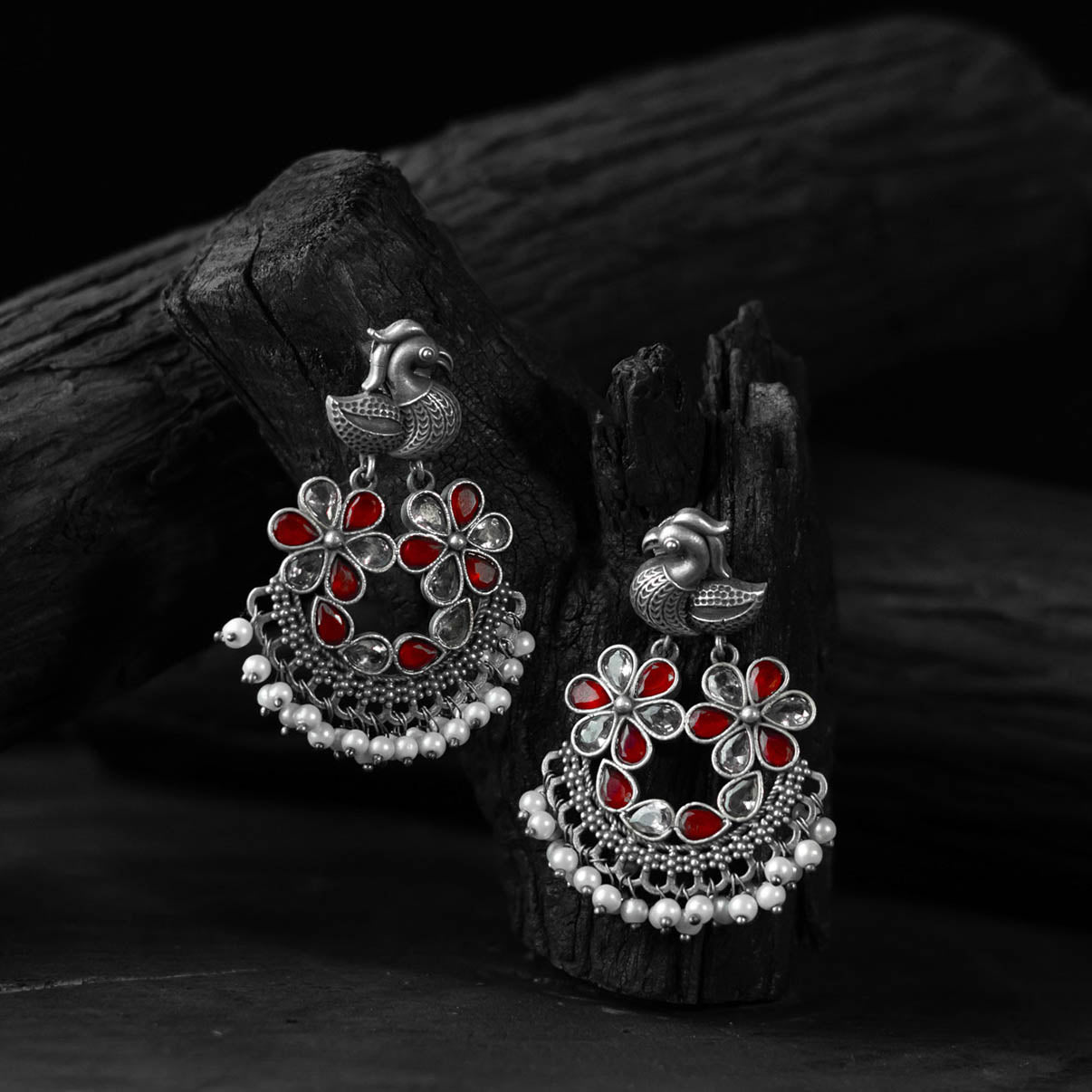 Bird Ruby Saanjh Bela Oxidised Earrings