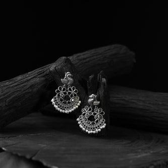 Bird Black Saanjh Bela Oxidised Earrings