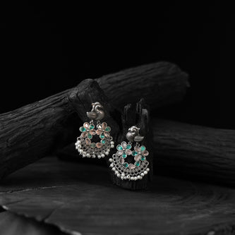 Bird Brown & Green Saanjh Bela Oxidised Earrings