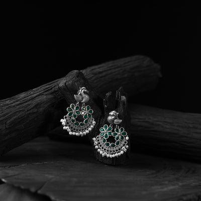 Bird Green Saanjh Bela Oxidised Earrings