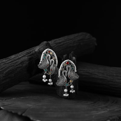 Saanjh Bela Multicolor Twin Swan Oxidised Earrings