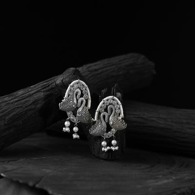 Saanjh Bela Twin Swan Oxidised Earrings