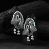 Saanjh Bela Twin Swan Green Oxidised Earrings