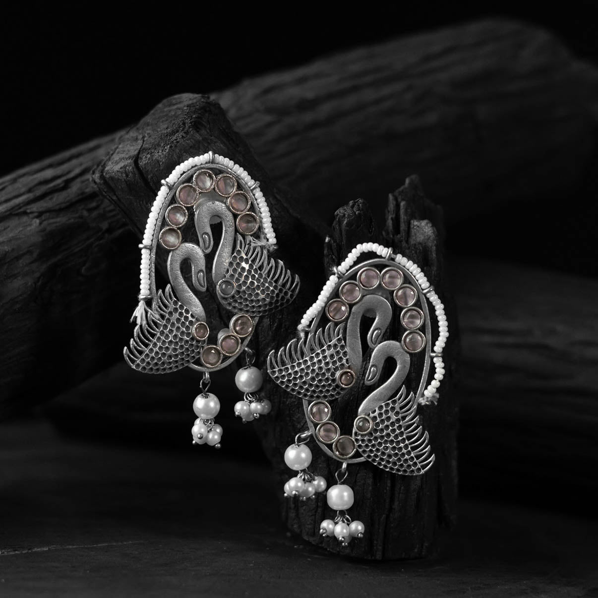 Twin Swan Saanjh Bela Oxidised Earrings