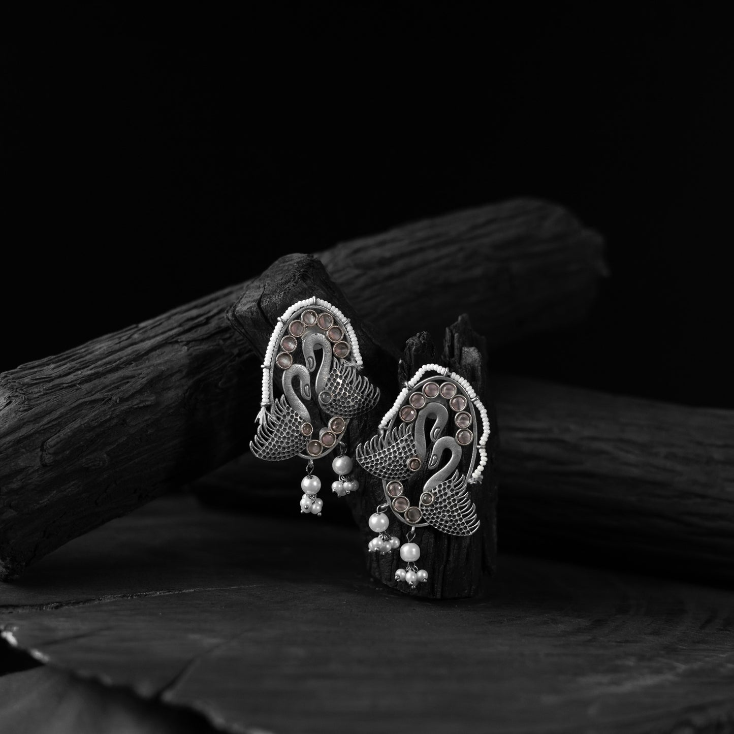 Twin Swan Saanjh Bela Oxidised Earrings