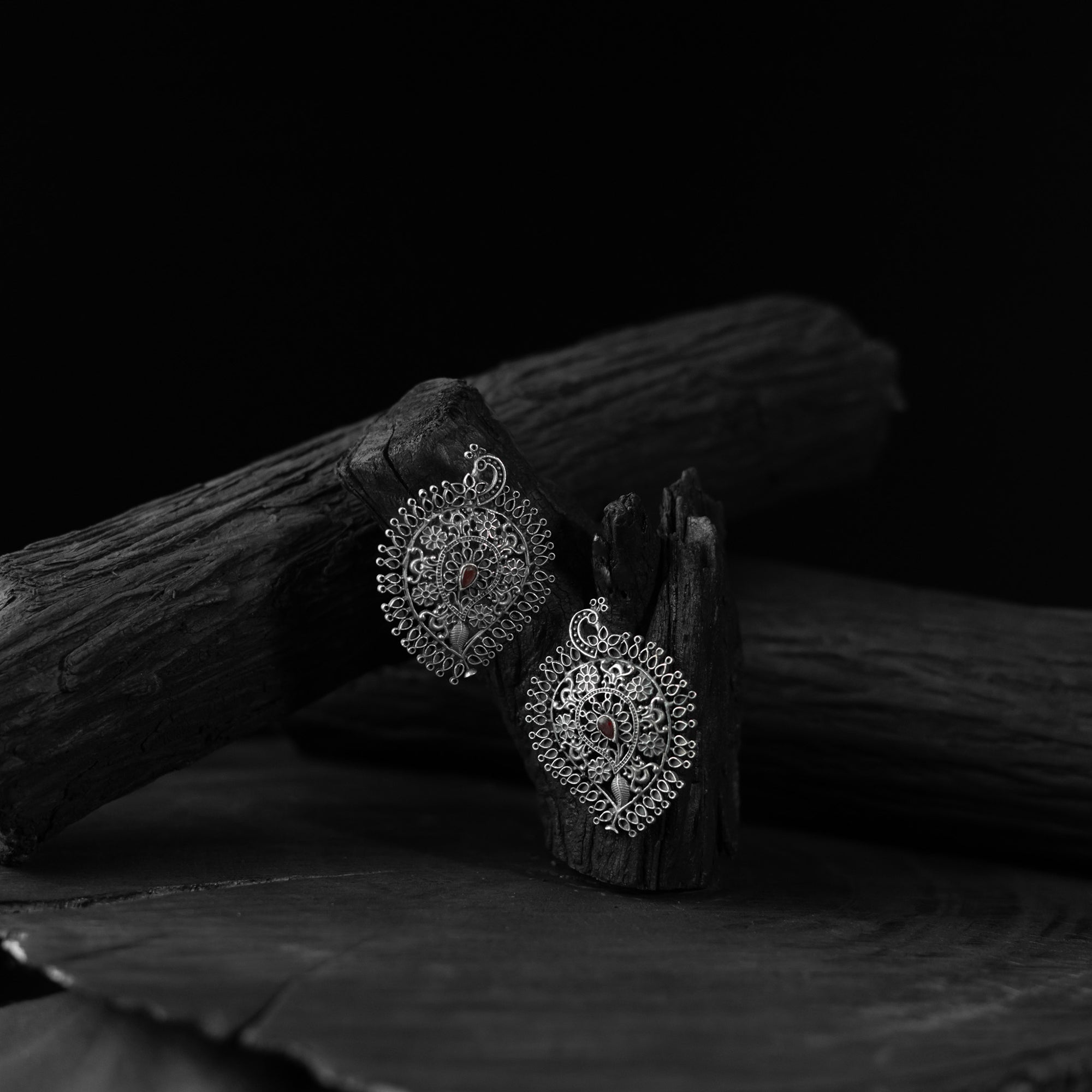 Red Peacock & Paisley Saanjh Bela Oxidised Earrings