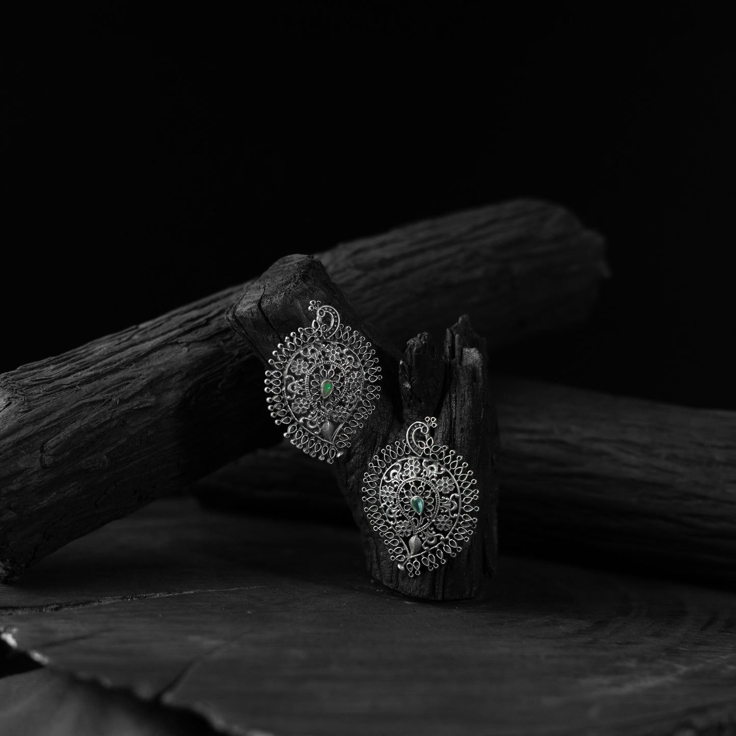 Green Peacock & Paisley Saanjh Bela Oxidised Earrings