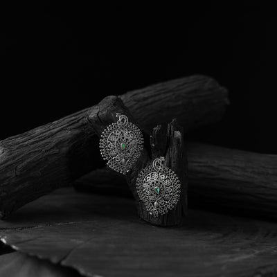 Green Peacock & Paisley Saanjh Bela Oxidised Earrings
