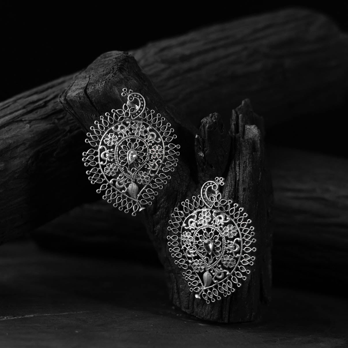 Peacock & Paisley Saanjh Bela Oxidised Earrings