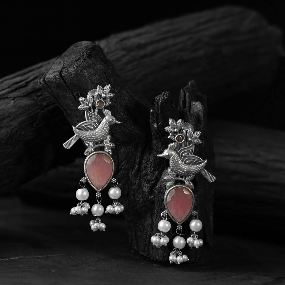 Saanjh Bela Pink Cuckoo Oxidised Earrings